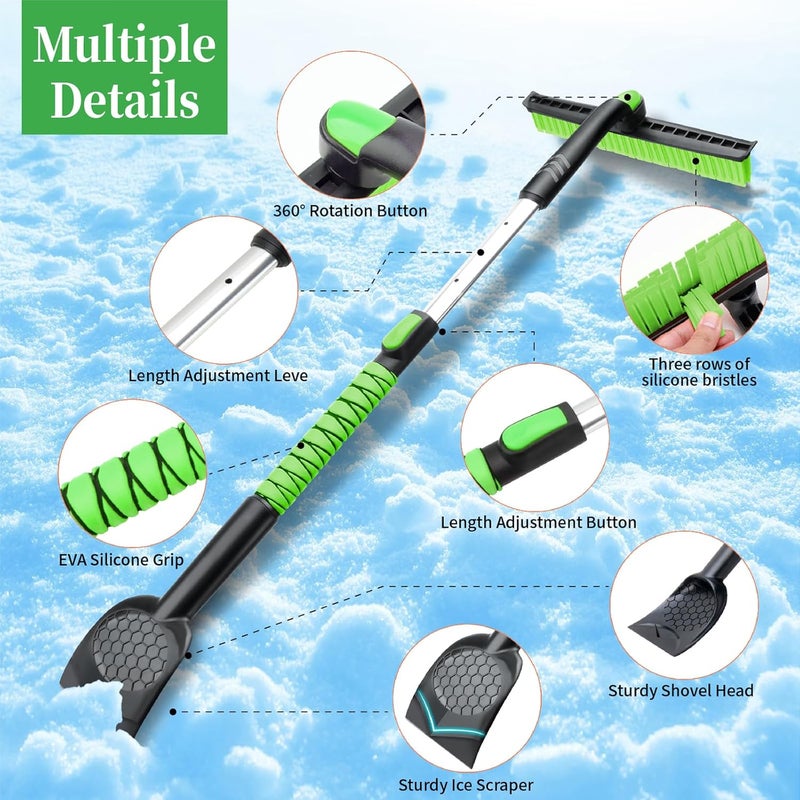 Nibule 45.6" Ice Scraper and Snow Brush for Car Windshield [Silicone Bristles] ,3-in-1 Extendable Emergency Snow Shovel with Ergonomic Foam Grip and 360° Pivoting Brush Head for Christmas, Car Auto Truck SUV - Image 4